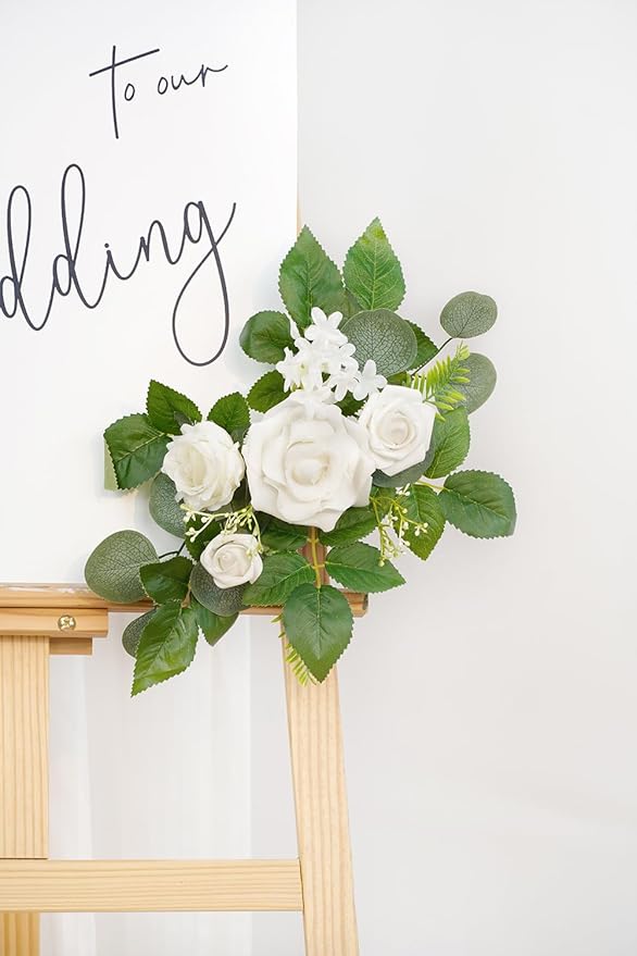 WEIERYUE(Pack of 2 Artificial Flowers Decorations, Wedding Flowers, Wedding, Banquet, Party, Reception Entrance Welcome Sign and Background Decoration(White)