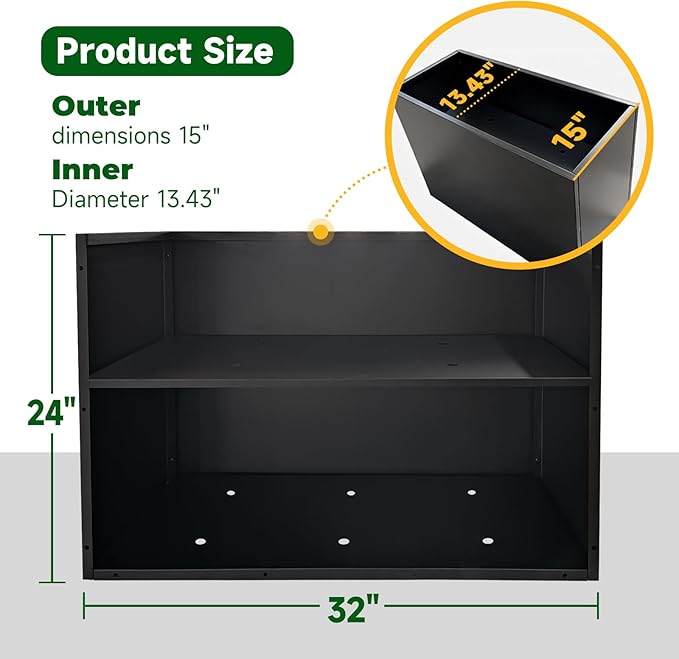 Black Metal Heavy Planter 32" x 15" x 24"for Outdoor Plants Metal Rectangle Outdoor Planter Spliced Flower Box with Partitions for Outside,Indoor,Garden (Black, 32 * 15 * 24)