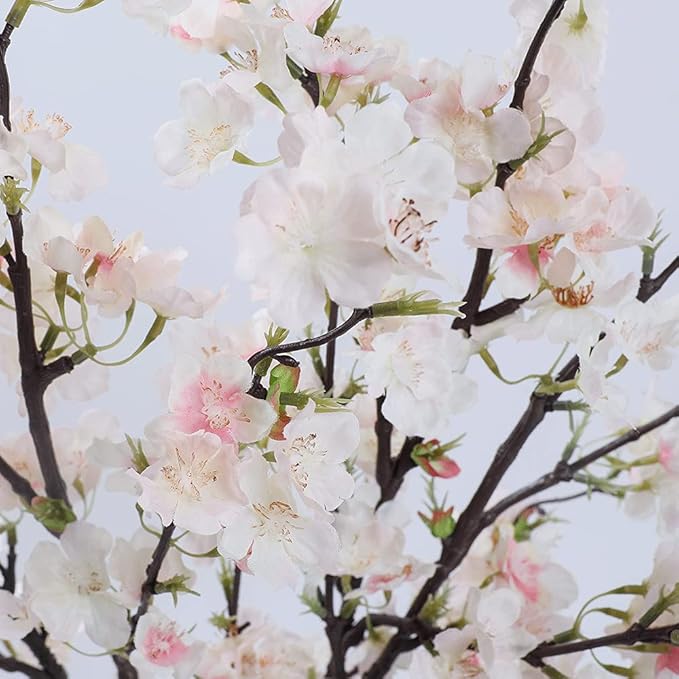 LESING 4pcs Artificial Cherry Blossom Stems,41.4" Realistic Fake Silk Long Stems Artificial Flower Branches for Floor Table Home Wedding Decoration (Light Pink -1)