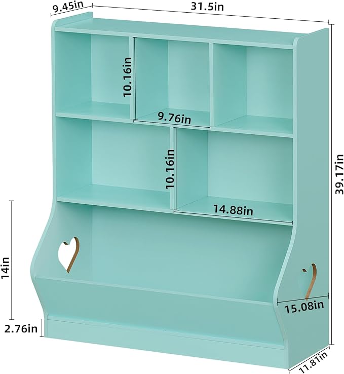 Lerliuo Kids Toy Storage Organizer, 3 Tier Children Small Bookcase and Bookshelf, Toddler 7 Cubby Toy Storage Cabinet, Toy Shelf for Playroom, Bedroom, Living Room, Nursery, School 29.53'' H (Green)