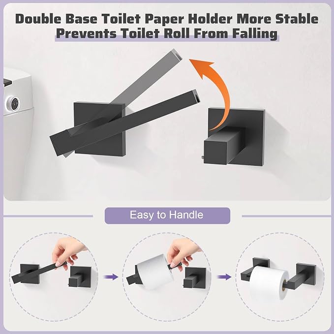 Matte Black Towel Bar Set 5-Piece Bathroom Hardware Accessories Set,23.6 Inch Modern Towel Holder Set SUS304 Stainless Steel Towel Rack Set for Bathroom,Wall-Mounted
