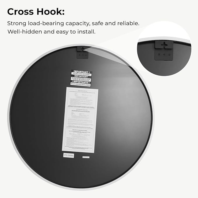 WallBeyond 24 Inch Round Wood Mirror, Circle Wooden Frame Wall Mirror for Bathroom, Living Room, Bedroom, Entryway (White)
