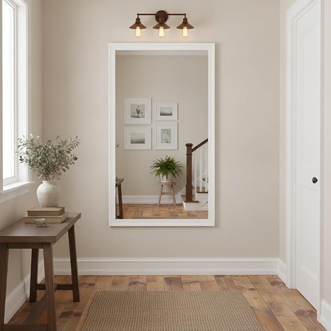 CULER White Wall Mirror for Bathroom,Rectangle 55 x 30 inch Hanging Vanity Dressing Mirrors for Living Room,Bedroom,Entryway