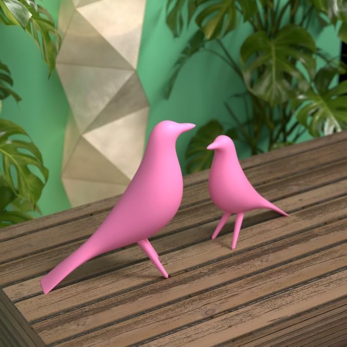 Mid Century Modern Retro Style Bird Family Decor Vintage Look Figurines 1960s 50s MCM Midmod Set of 2 Office Decoration Home Living room Gift (Pink)