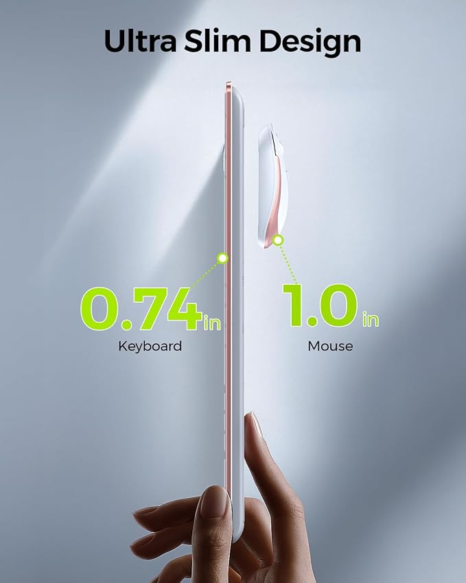 Wireless Keyboard and Mouse Combo, Full Size Slim Thin Cordless Keyboard Mouse with Numeric Keypad, Quiet Computer Keyboard Mice Set 2.4G Stable Connection Adjustable DPI (Rose Gold)