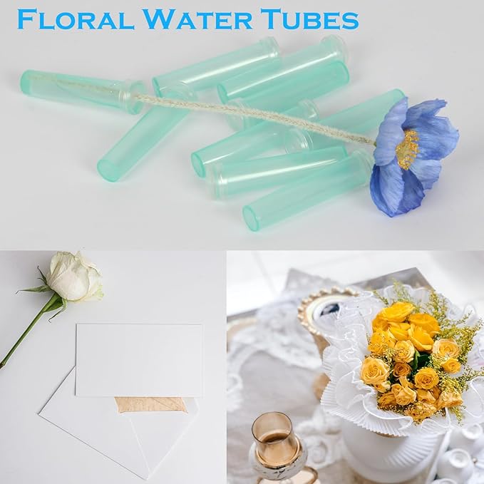 JFFX 20 Pcs Floral Water Tubes 2.8 Inch Green Color Plastic Flower Vials with Caps for Flower Arrangement Decoration