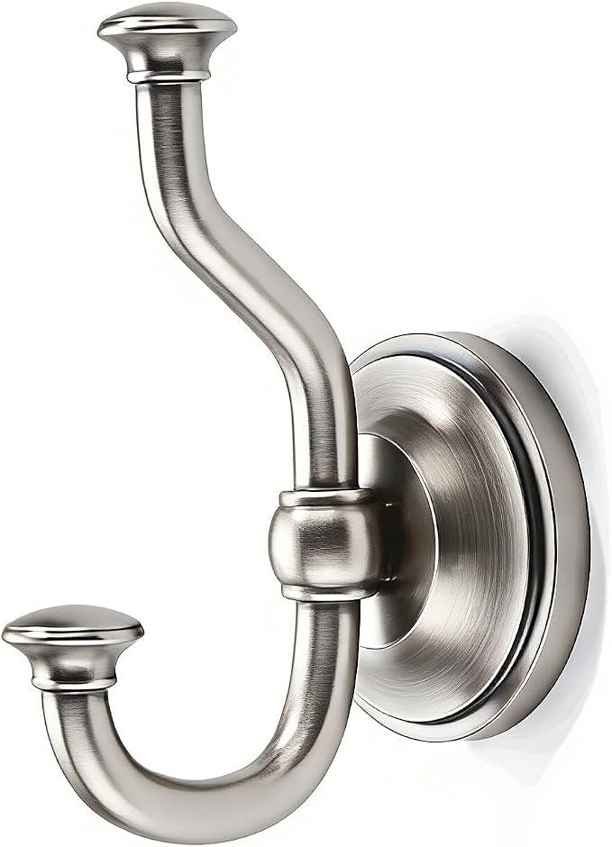 khtumeware 1 Pack 4-1/2 inch Zinc Alloy Vintage Wall Brushed Satin Nickel Large Coat Hooks Suitable for Tile, Wood Board, Glass Walls, Bathroom, Entrance Hall, Kitchen, Multi-Functional Robe Hooks