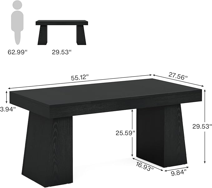 Tribesigns 55 Inches Executive Desk, Mid-Century Modern Home Office Desk, Wood Computer Desk Business Workstation Desk Small Conference Table, Black