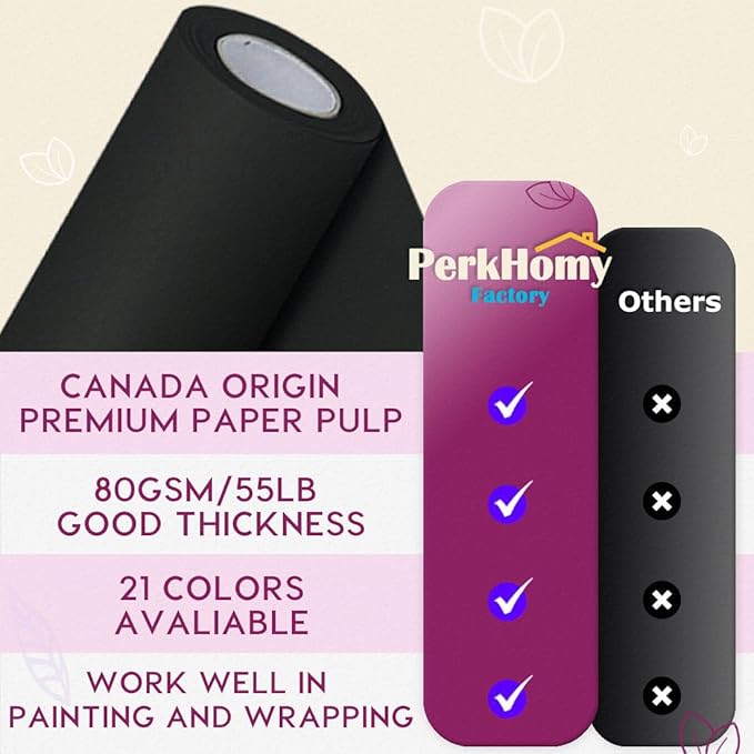 PerkHomy Black Kraft Paper Roll 48" x 1,800" (150') for Gift Wrapping Bouquet Flower Art Painting Craft Writing Packaging Shipping 80GSM 55LB (Black, 48" x 150')