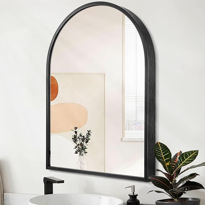 Arch Wall Mirror 28"x20" Large Black Bathroom Mirror Metal Frame Mirrors for Wall, Decoration Vanity Bedroom Entryway Living Room