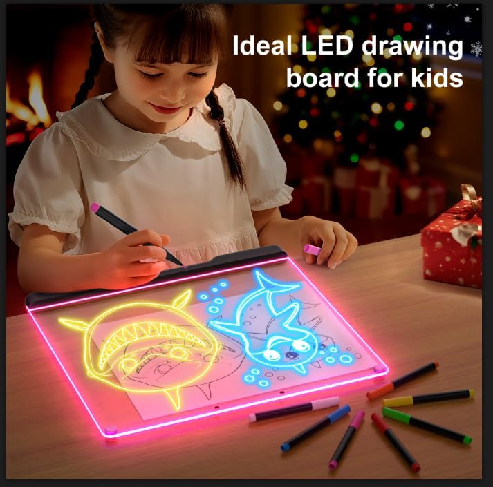 Skiennix Portable LED Note Board - 16-Inch Rechargeable Doodle Glow Memo with 7 Light Effects | Includes 5 Markers & Sketchbook