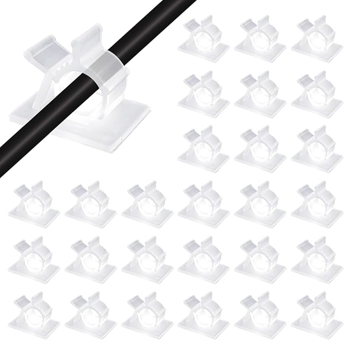 Viaky Self Adhesive Cable Clips, Wire Organize Cables Wire Management Clamps Outdoors Tie Holder Work for Cable Width 0.4''-Computer, Electrical Charging(Translucent, 30pcs)