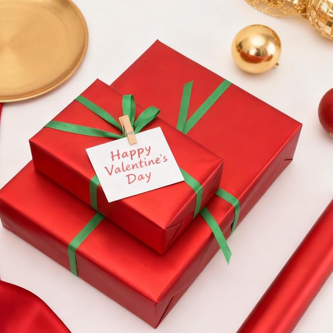 Red Wrapping Paper, Christmas Gift Wrapping Paper, 17inch x 33ft Matte Metallic Solid Color Red Wrapping Paper Roll for Mother's Day, Baby Shower, Valentine's Day, Birthday, Wedding, Anniversary