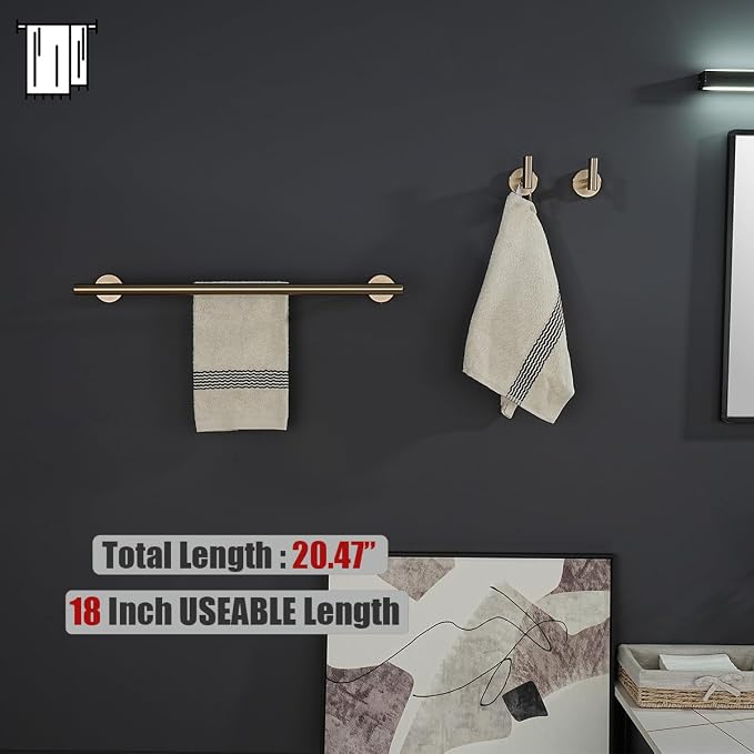 JQK Double Towel Bar Champagne Bronze, 20.5 Inch 304 Stainless Steel Thicken 0.8mm Towel Rack Bathroom, Towel Holder Wall Mount, Useable Length 18 Inch, TB100L18-CB