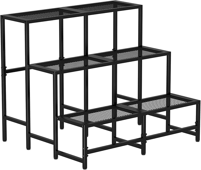 Garden 4 you 3 Tier Large Metal Plant Stand, Garden Display Shelf Flower Pot Holder Storage Organizer Rack for Indoor Home Outdoor Patio Balcony Yard( Black,Rectangle)