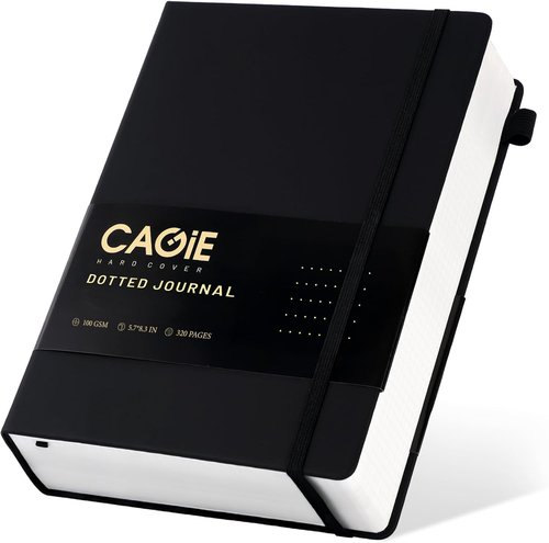 CAGIE Bullet Dotted Journal - A5 Hardcover Notebook with 320 Pages of 100 GSM Dot Grid Paper - Black