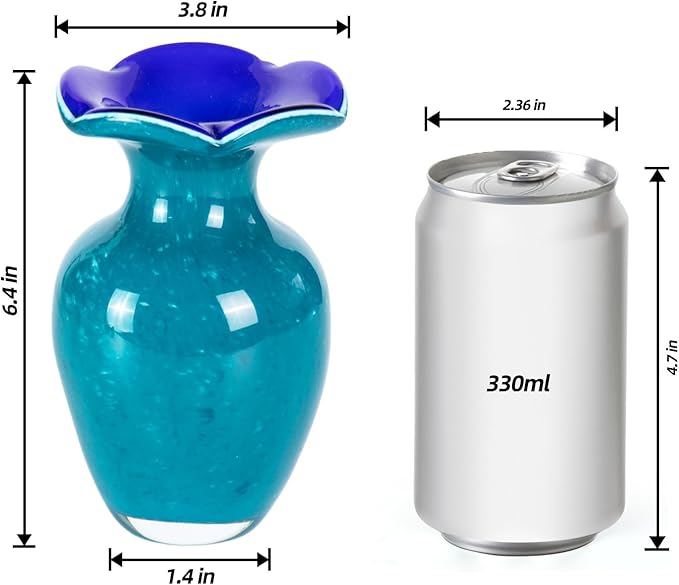 KAMMAK Colored Glass Vase, Beautiful Hand Blown Decorative Vase, Modern Art Vase for Flower Mantle Dining Table Centerpiece, Entryway Living Room Wedding Decoration, SKQ022