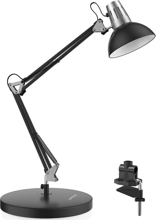 LEPOWER Adjustable Metal Desk Lamp - Eye-Caring Architect Lamp with Clamp for Home & Office (Black)