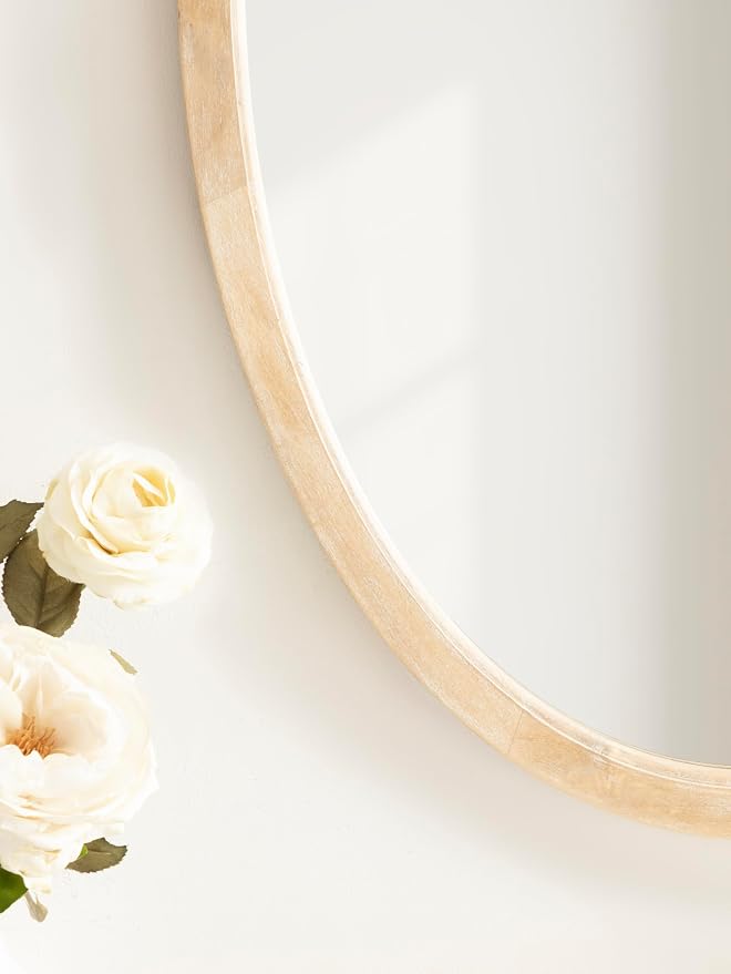 Kate and Laurel Hogan Modern Wooden Oval Wall Mirror; 24 x 36; Natural Wood; Transitional Rounded Mirror for Use as Bathroom Mirror or Entryway Mirror Decor