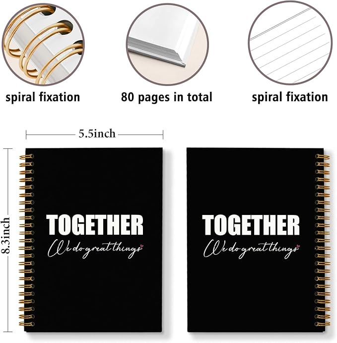 DSHFG Black Journal Notebook Team Gifts for Employees, Black Journaling Notebooks Appreciation Gifts, Notebooks for Work Office Supplies,Together We Do Great Things, 5.5x8.3