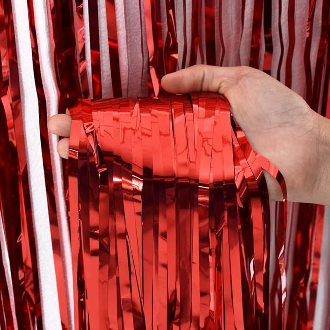 TONIFUL 2Pcs Red Metallic Tinsel Foil Fringe Curtains,Red Photo Booth Backdrop Streamer Curtain Photo Booth Props for Bachelorette Party,Birthday,Graduation,Christmas Decor(6.6ft x 9.9ft)