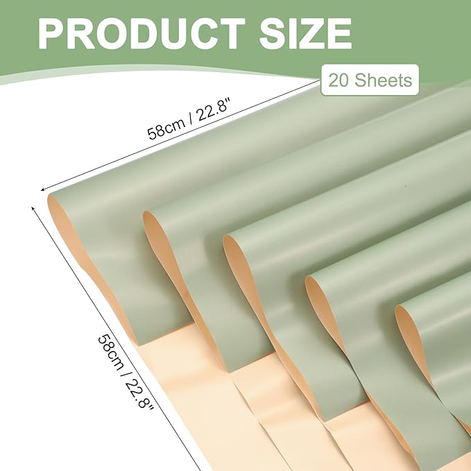 PATIKIL Flower Gift Wrapping Paper, 20 Sheets Double Sided Waterproof Bouquet Paper Wrap Florist Packaging Floral Papers for Wedding DIY Craft Valentine Mother's Day, Green