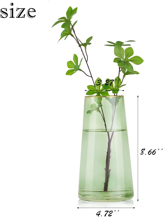 WHJY 9 inch Green Clear Glass Vase for Table Centerpieces Home Décor, Flower vase Modern Glass Bottles Decorative-Green
