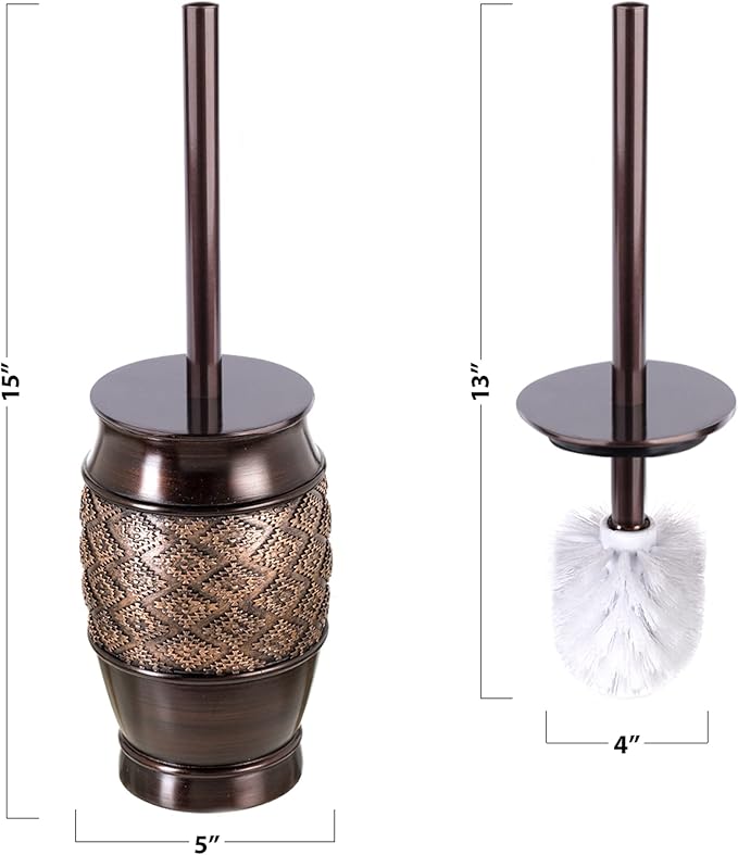 Creative Scents Dublin Brown Bathroom Accessories Set 6-Piece Resin Bathroom Decor Set Includes Toilet Bowl Brush and Holder, Tissue Box Cover, Soap Dispenser, Soap Dish, Cup, & Toothbrush Holder