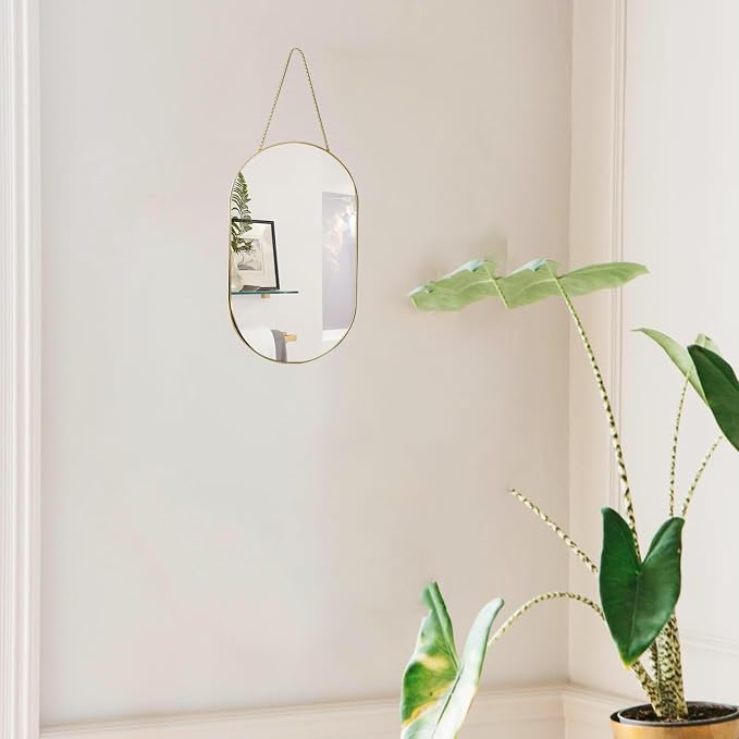 Gold Oval Mirror, Vanity Mirror with PVC Plastic Frame, Wall Mount Mirrors Decor 9.2x15.9 inch