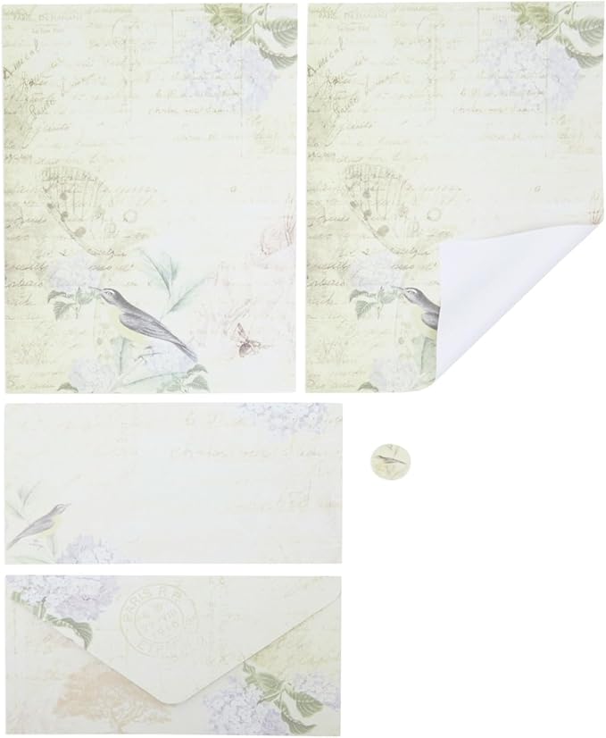 Paper Junkie Vintage Floral Letter Paper & Envelopes Set - 7.25 x 10.25 in, Multicolor - 60 Sheets & 30 Envelopes - Printer-Friendly Vintage Stationery Paper