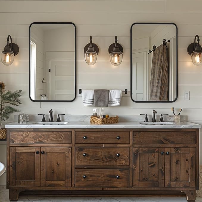 ANDY STAR 24x40 Inch Bathroom Vanity Mirror, Black Rounded Rectangle Bathroom Mirror in1 Inch Tube Metal Frame Wall-Mounted Horizontal/Vertical
