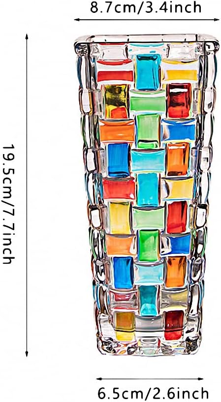 Magcolor Hand Painted Colorful Woven Glass Vase -Crystal Flower Vase- 7.7 inch, Glass Plant Vase for Floral Arrangements, Centerpieces, Weddings, Housewarming, Centerpiece Home Deco
