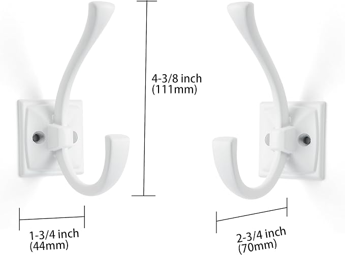 Large Wall Hooks 5 Pack White Coat Hooks Hardware Towel Hooks for Hanging Coats 4.35 Inch Double Robe Hooks Wall Mounted with Screws for Key, Towel, Bags, Cup, Hat