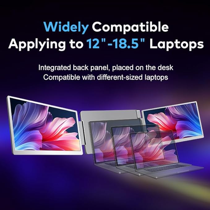 Smartlinx 16" Laptop Screen Extender Triple Display - 2560x1600P QHD Portable Monitor, USB C Detachable Plug & Play Extender for 12" -17" Laptops - Compatible with Windows/Android/PS4/MacBook
