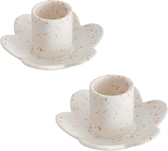Ceramic Taper Candle Holders for Table Centerpiece, Decorative Candlestick Holders for Home Wedding Party, Housewarming Gifts, Pack of 2, Flower Shape, White