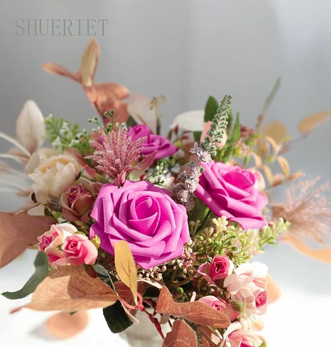 Blush Pink Artificial Roses 25pcs, Real Looking Fake Flowers with Stems for DIY Wedding Centerpieces, Bridal Shower, Party, Valentine's Day Gift, Home Decor