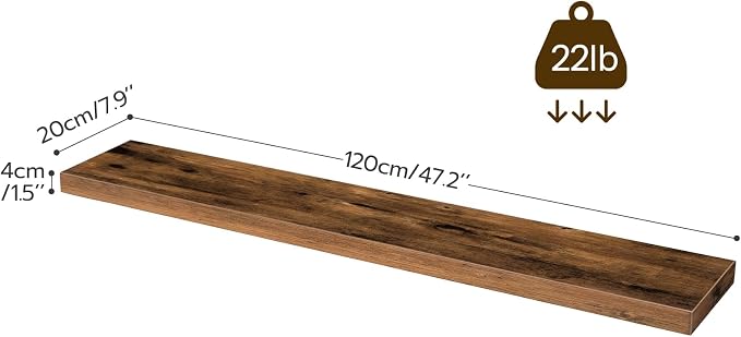 HOOBRO Floating Shelves for Wall, Wall Mounted Shelf Set of 2, 47.2" Hanging Shelf with Invisible Brackets, for Wall Storage in Bathroom Bedroom Kitchen Living Room Office, Rustic Brown BF120BJP201