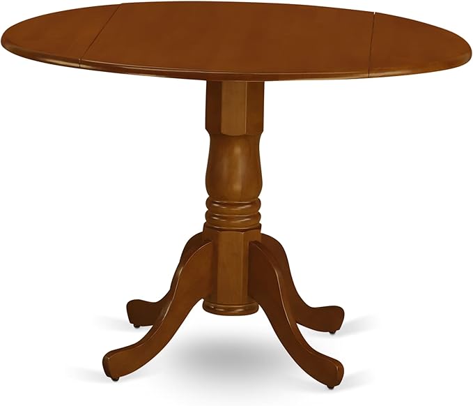 East West Furniture DLT-SBR-TP Dublin Kitchen Dining Table - a Round Wooden Table Top with Dropleaf & Pedestal Base, 42x42 Inch, Saddle Brown