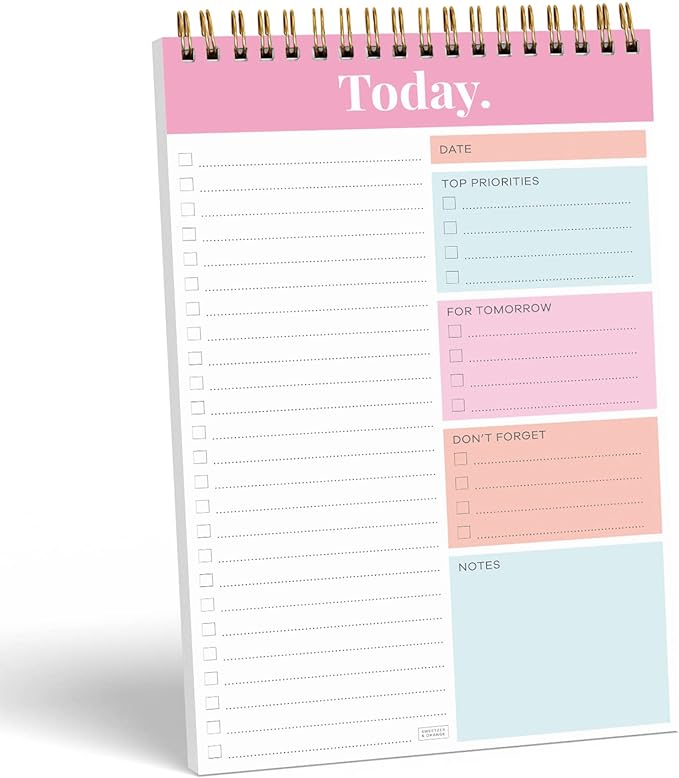 Sweetzer & Orange Daily & Weekly To Do List Notepad – Undated Work Planner & Organizer with Wish List Section, 52-Sheet Coiled Task Pad for Productivity – PINK To Do List Notebook for Work
