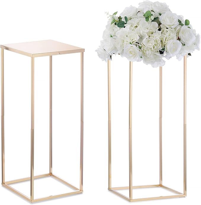 NUPTIO Gold Vases for Centerpieces Wedding - 2 Pcs 23.6 inch Tall Gold Vase Wedding Centerpieces for Tables - Geometric Gold Centerpieces for Table Flower Stand for Table Centerpieces for Weddings