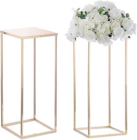 NUPTIO Gold Vases for Centerpieces Wedding - 2 Pcs 23.6 inch Tall Gold Vase Wedding Centerpieces for Tables - Geometric Gold Centerpieces for Table Flower Stand for Table Centerpieces for Weddings