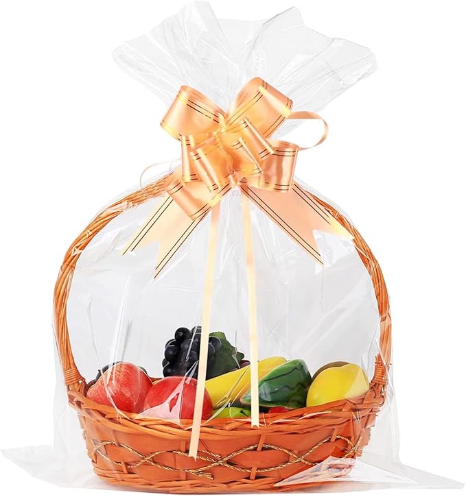 30 Packs 32” x 40” Gift Wrap Cellophane Bags for Basket Extra-large Jumbo Clear Cellophane Wraps Clear Huge Cello Bags for Basket, Gift, Christmas Tree, Treat, Art and Craft, 30ct Golden Ribbon Bows