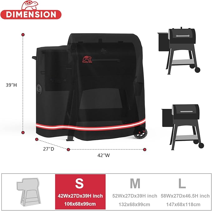 Turtle Life Pellet Grill Cover, Heavy Duty All Weather Protection Wood Pellet Smoker Barbecue Cover for Pit Boss 700FB Lexington Serises, Black, 42" Wx27”Dx39”H