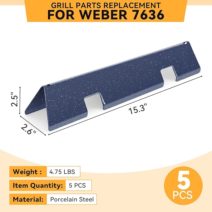 KifonMetals 15.3 inch Flavorizer Bars for Weber Spirit I & II E310 E320 E330 S310 S320 S330 Gas Grills with Front Control Knobs, Replacement for Weber Spirit Grill Parts 7636, Porcelain Steel, 5 PCS