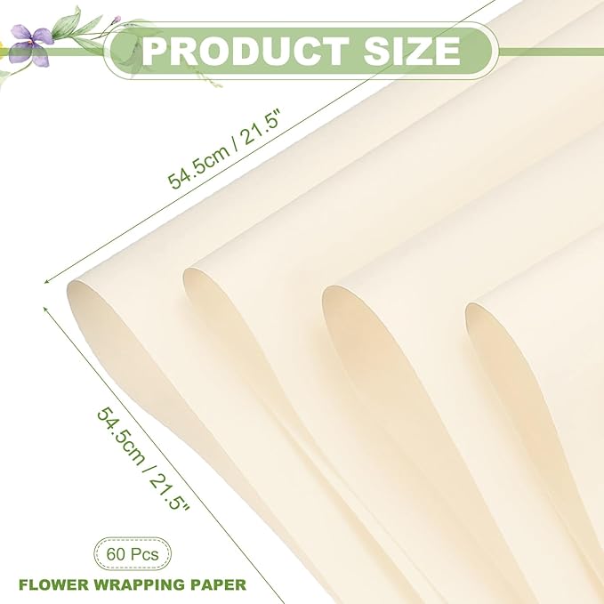 uxcell 60 Sheets Flower Wrapping Paper, 21.5" x 21.5" Waterproof Floral Bouquet Wrapping Papers Florist Supplies for Wedding Party Gift Packaging DIY Crafts, Dark White