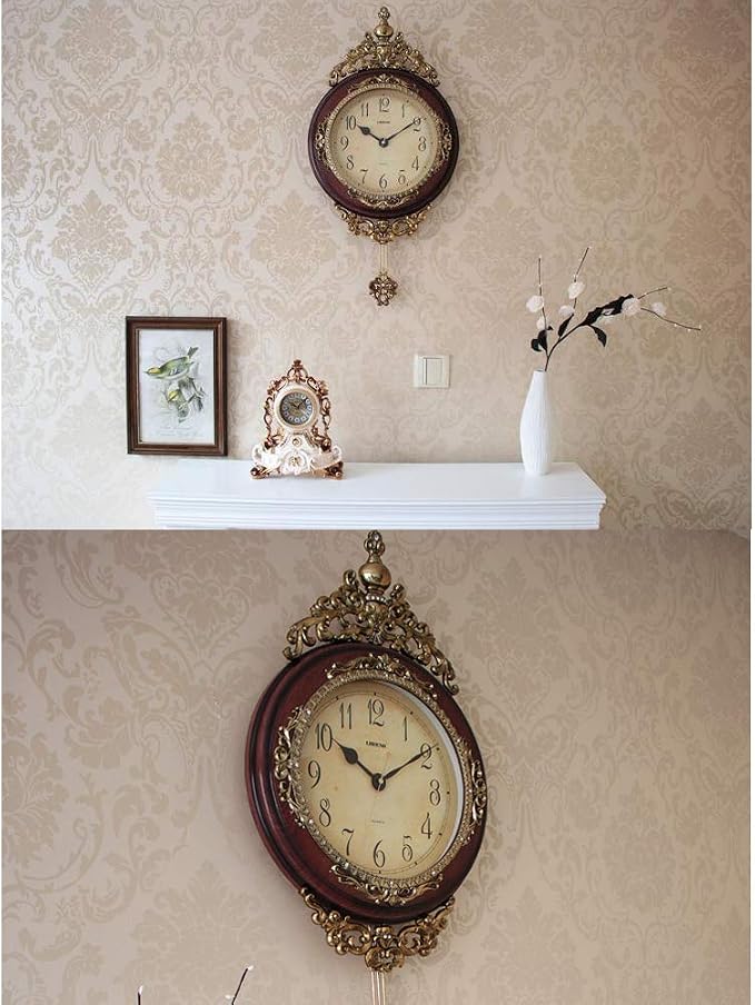 SHISEDECO Elegant, Traditional, Decorative, Hand Painted Modern Grandfather Wall Clock Fancy Ethnic Luxury Handmade Decoration, Swinging Pendulum for New Room or Office. Large. 29.5 Inch. (Brown-B)