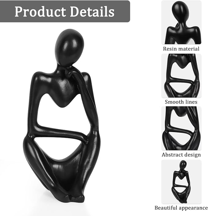 Sandstone Resin Thinker Style Abstract Sculpture Statue Collectible Figurines Home Office Bookshelf Desktop Decor (Small Black, Right)