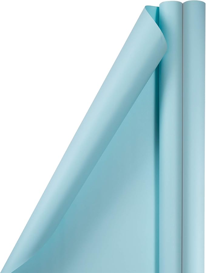 JAM Paper Gift Wrap - Matte Wrapping Paper - 50 Sq Ft Total (30 in x 10 Ft Each) - Matte Light Baby Blue/Pool Blue - 2 Rolls/Pack