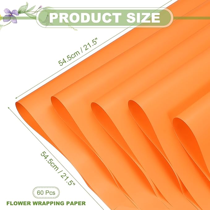 uxcell 60 Sheets Flower Wrapping Paper, 21.5" x 21.5" Waterproof Floral Bouquet Wrapping Papers Florist Supplies for Wedding Party Gift Packaging DIY Crafts, Orange