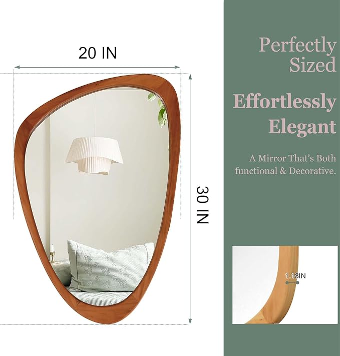 20x30 Inch Asymmetrical Wall Mirror Wood,Rustic Irregular Shaped Vanity Mirror for Bathroom,Bedroom, Living Room, Entryway, Fireplace,Wall Decor,Solid Wooden Frame (Yellow Brown, 20"x30" Inch)